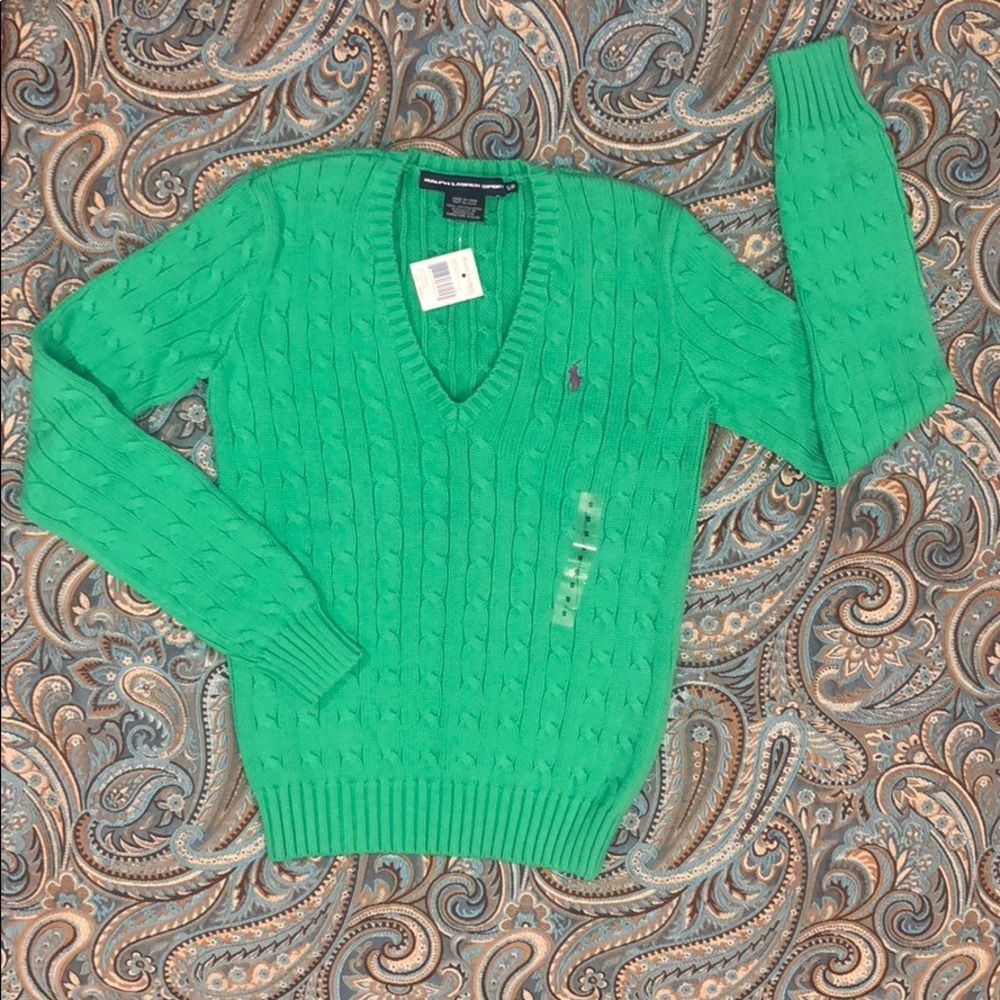 NWT Polo Ralph Lauren V-Neck Cable Knit Sweater